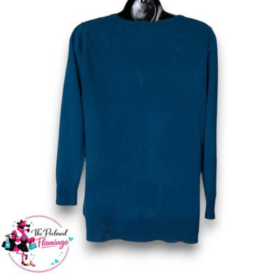 Cable & Gauge Teal Blue Floral Applique Button Cardigan Soft Knit Lightweight Size M UK 10 12-2