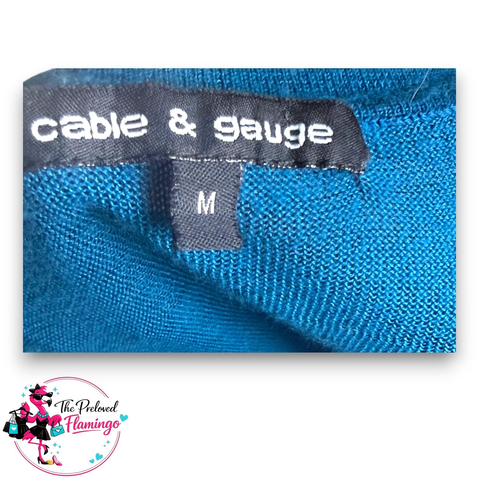 Cable & Gauge Teal Blue Floral Applique Button Cardigan Soft Knit Lightweight Size M UK 10 12 - Image 3