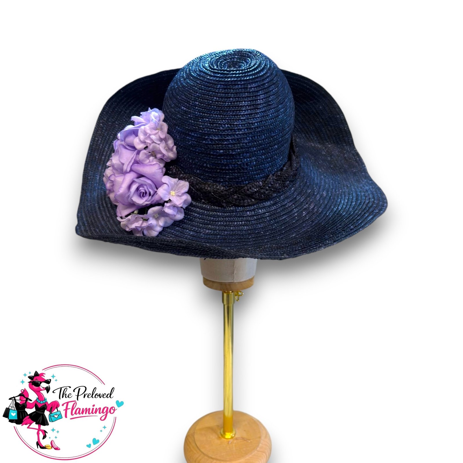 Elegant Navy Wide Brim Occasion Hat Lilac Floral Wedding Royal Ascot Races Ladies Day Fascinator - Image 3