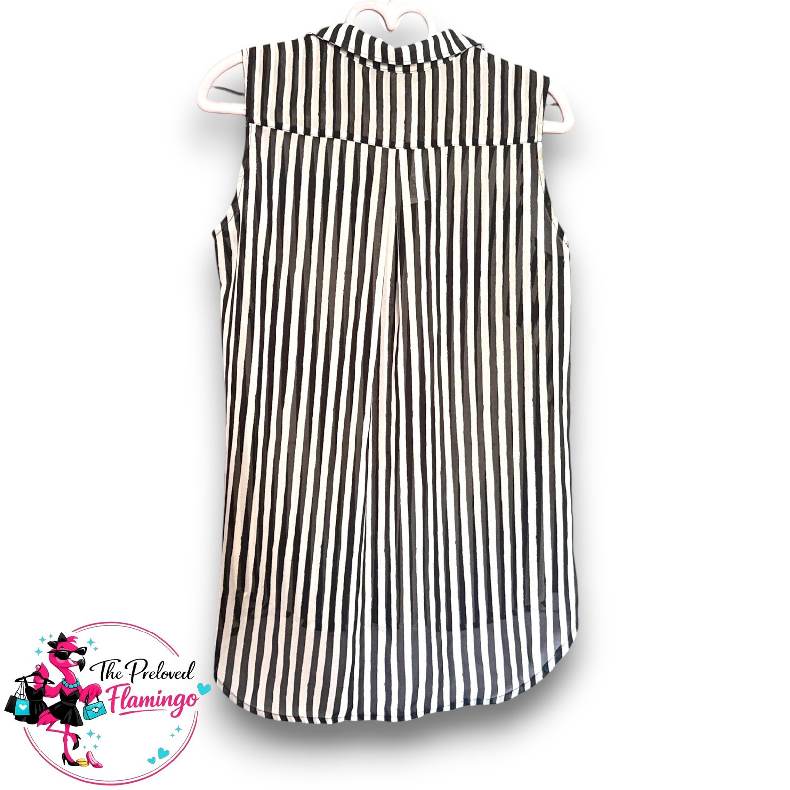 H&M Black White Striped Sleeveless Blouse Shirt Top Floaty Collared Chiffon UK 8 BNWT - Image 4