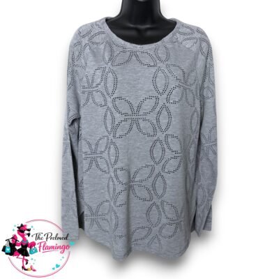 H&M LOGG Grey Perforated Pattern Long Sleeve Top Lightweight Stretch Jumper UK 10