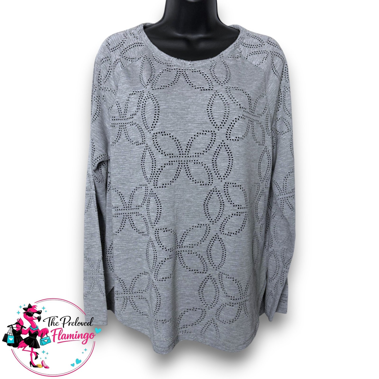 H&M LOGG Grey Perforated Pattern Long Sleeve Top Lightweight Stretch Jumper UK 10