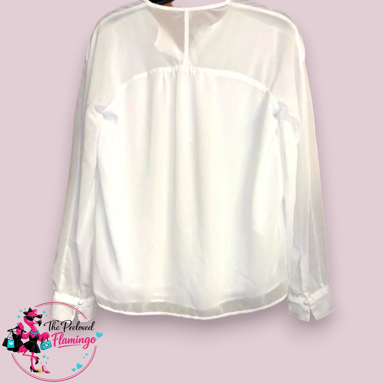 H&M White Blouse Size Small UK 8 Long Sleeve Lightweight Sheer Smart Casual Top - Image 3
