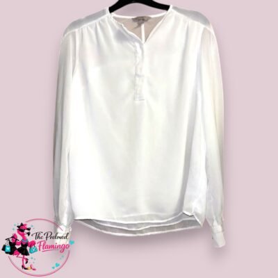 H&M White Blouse Size Small UK 8 Long Sleeve Lightweight Sheer Smart Casual Top