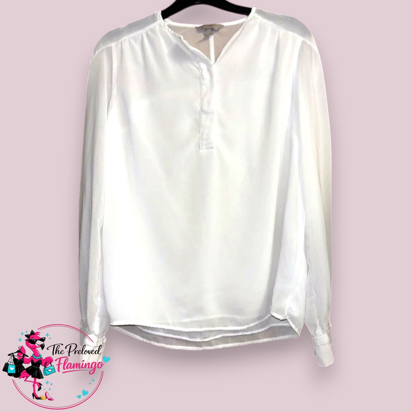 H&M White Blouse Size Small UK 8 Long Sleeve Lightweight Sheer Smart Casual Top