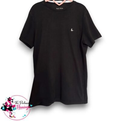 Jack Wills Mens Black T Shirt Medium Classic Fit Crew Neck Cotton Designer Tee M