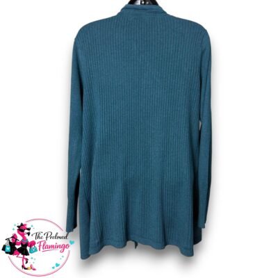 M&Co Teal Green Ribbed Longline Open Front Cardigan Lightweight Layering UK 14-2