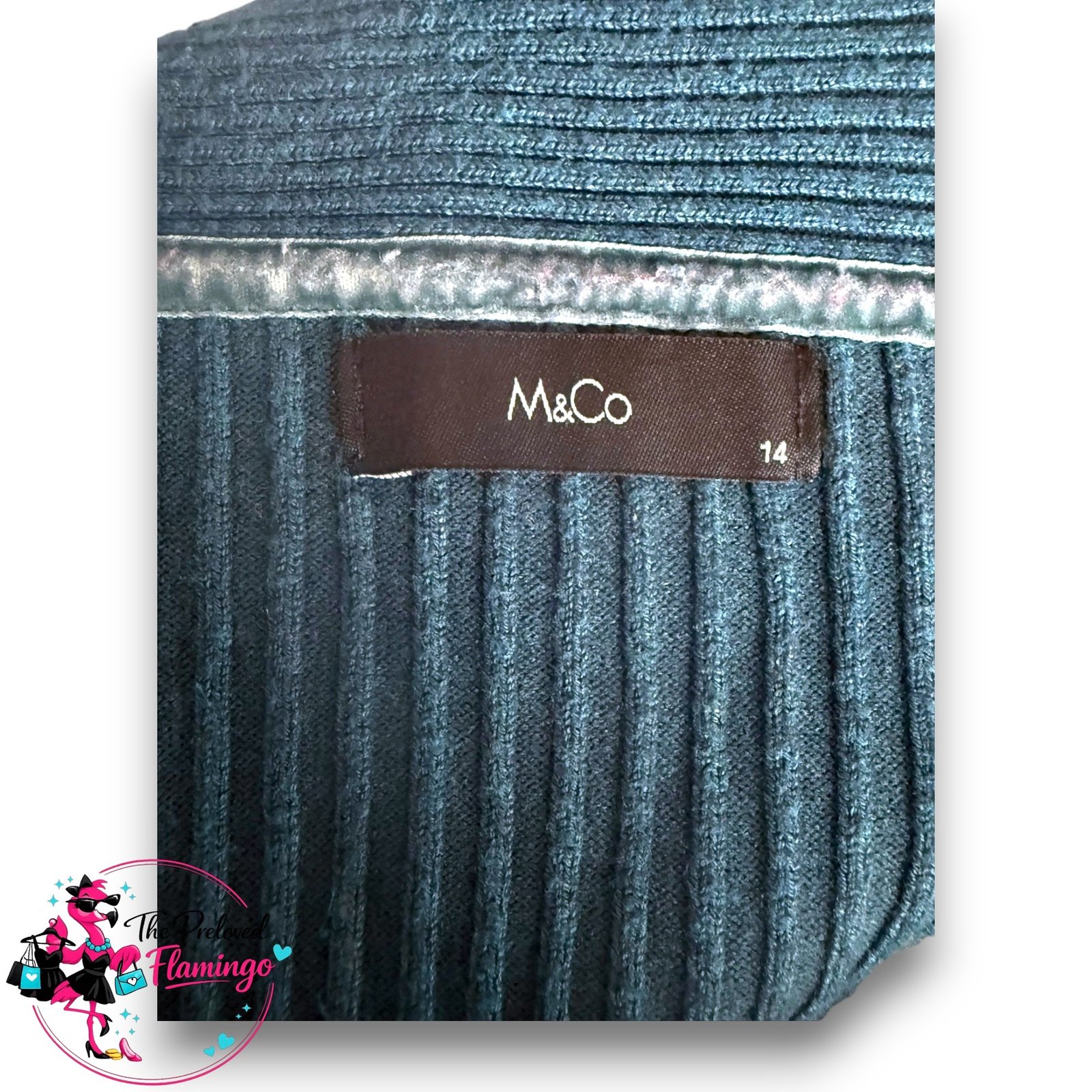 M&Co Teal Green Ribbed Longline Open Front Cardigan Lightweight Layering UK 14 - Image 3