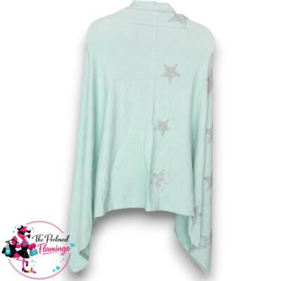 Mint Green Star Embellished Poncho Oversized Knit Cape Diamante One Size UK 8-16-2