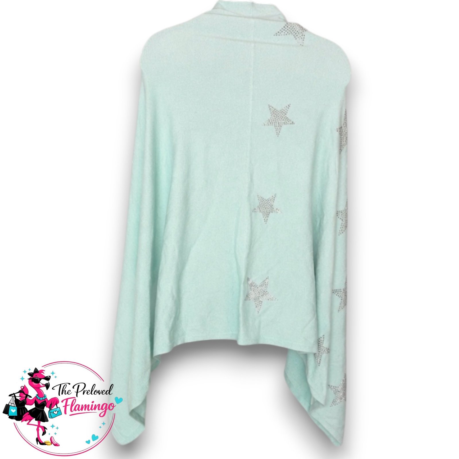 Mint Green Star Embellished Poncho Oversized Knit Cape Diamante One Size UK 8-16 - Image 2