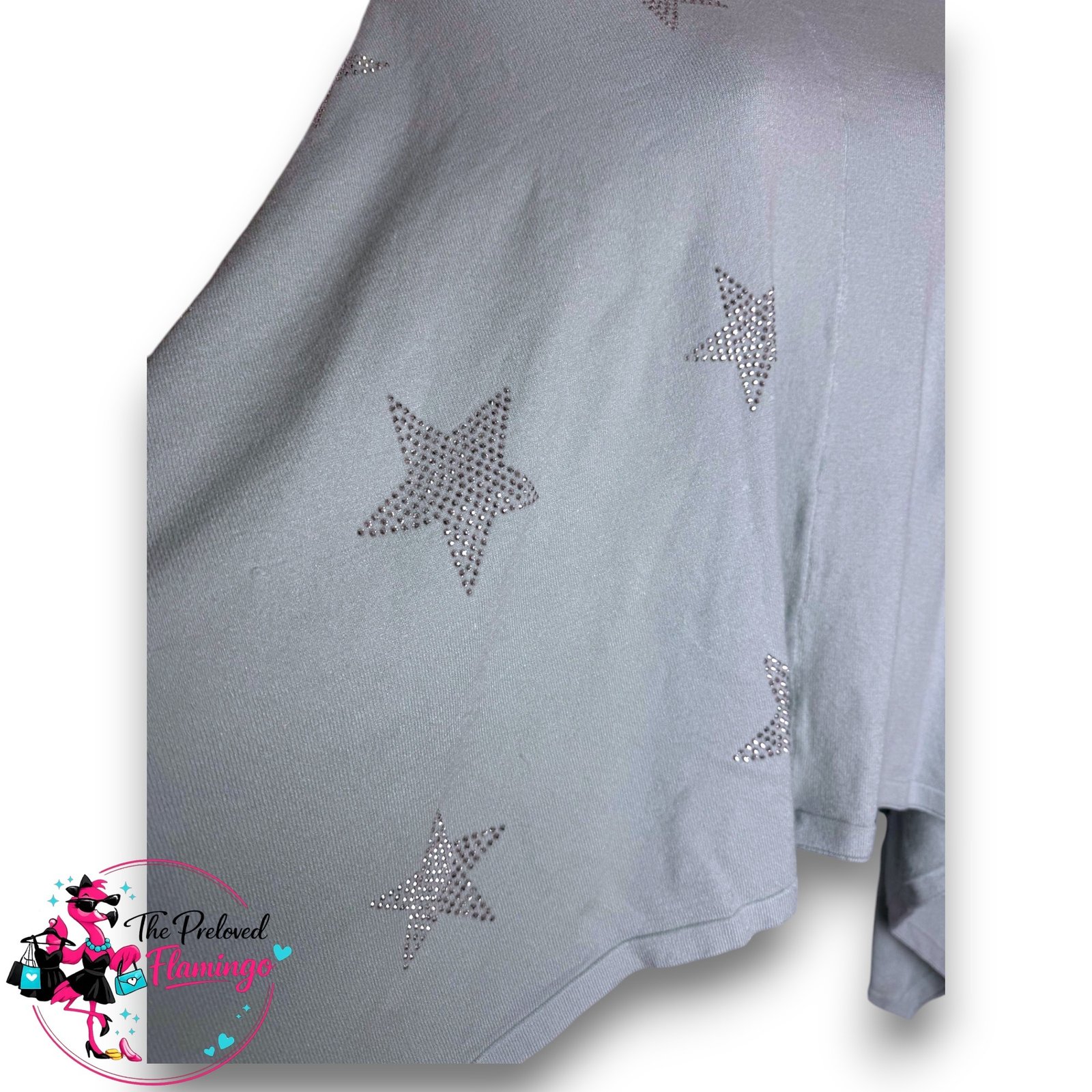 Mint Green Star Embellished Poncho Oversized Knit Cape Diamante One Size UK 8-16 - Image 3