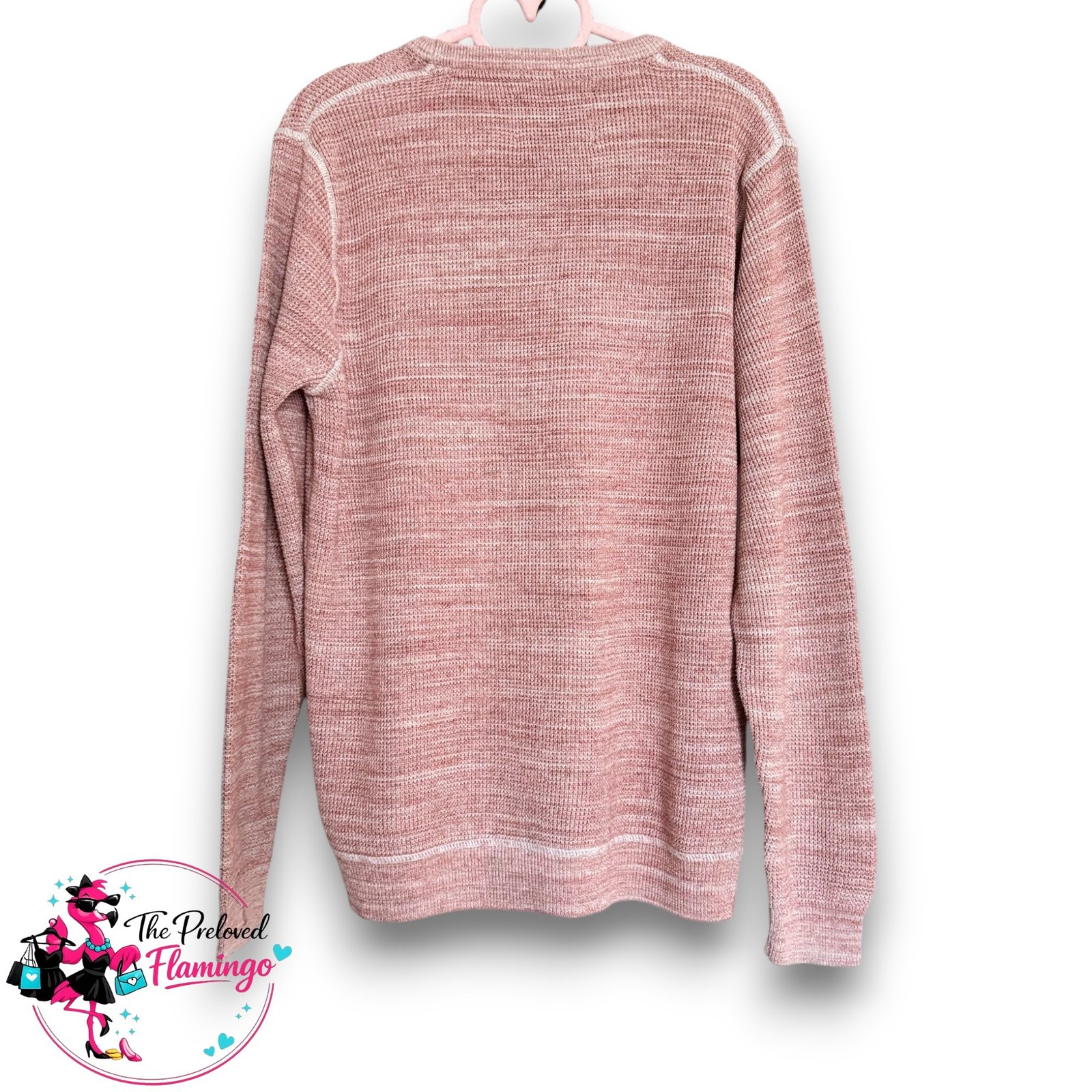 Next Mens Pink Marl Waffle Knit Jumper Medium Crew Neck Textured Cotton Sweater M - Image 2