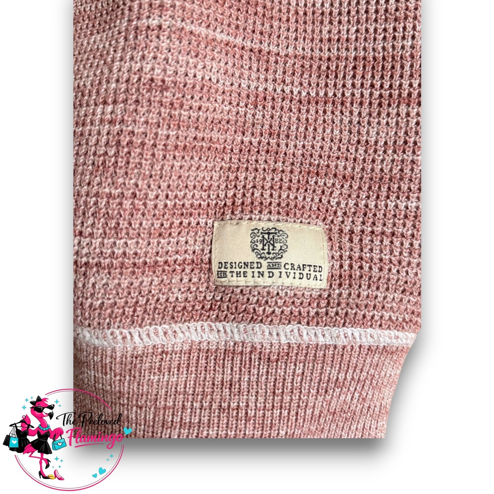 Next Mens Pink Marl Waffle Knit Jumper Medium Crew Neck Textured Cotton Sweater M - Image 3