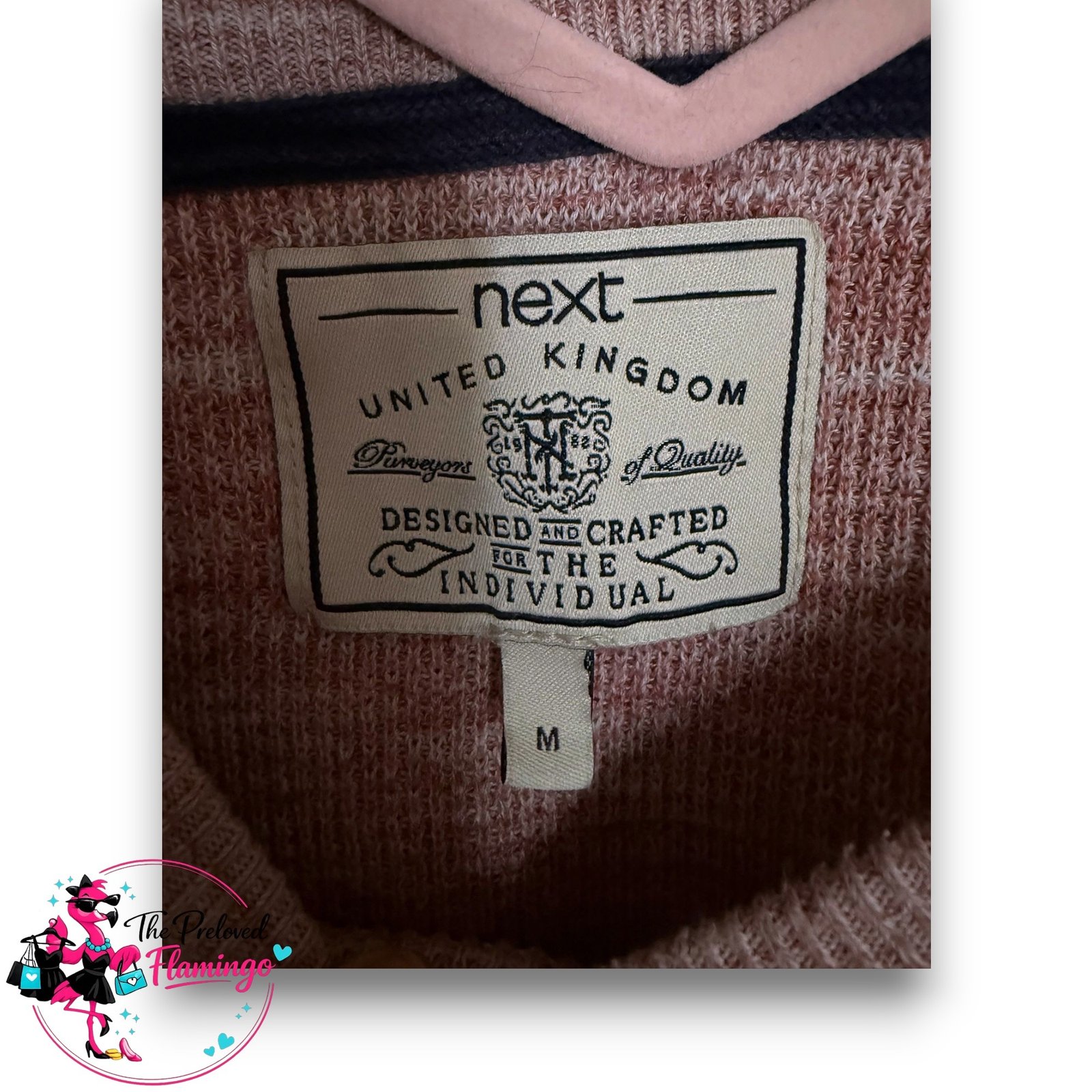 Next Mens Pink Marl Waffle Knit Jumper Medium Crew Neck Textured Cotton Sweater M - Image 5
