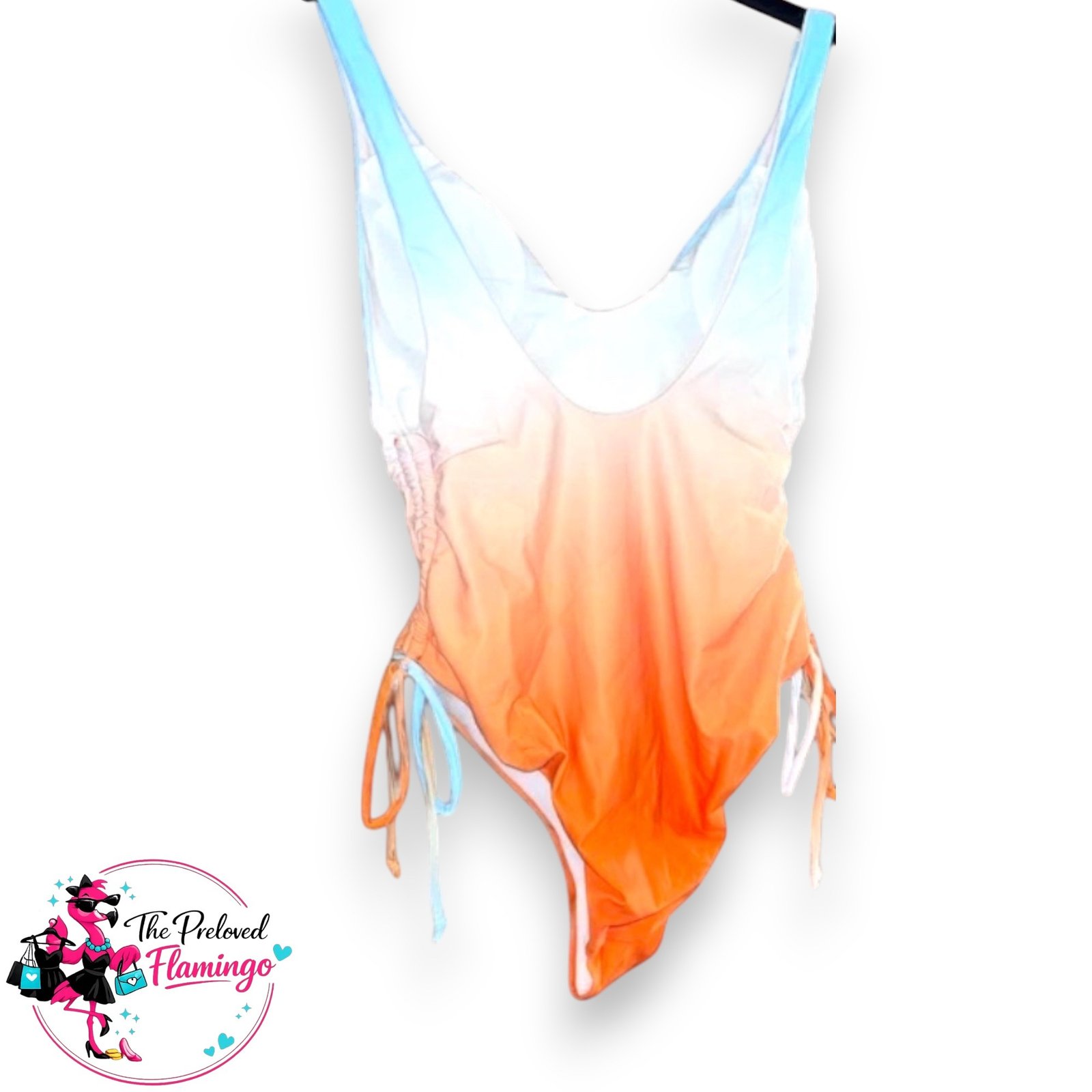 Ombre Slogan Swimsuit UK 8-10 Ruched Side One Piece Dandelion Print Holiday Swimwear - Image 3