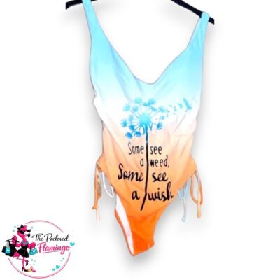 Ombre Slogan Swimsuit UK 8-10 Ruched Side One Piece Dandelion Print Holiday Swimwear