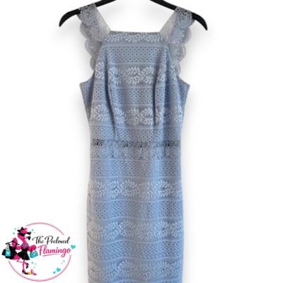 Primark Baby Blue Lace Midi Dress UK 10 Cap Sleeve Lined Occasion Summer Dress