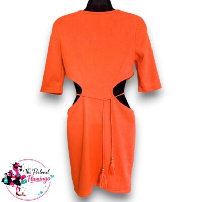 SHEIN Orange Cut Out Bodycon Midi Dress Womens Size S UK 6 8 Party Holiday Clubwear-2