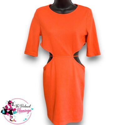 SHEIN Orange Cut Out Bodycon Midi Dress Womens Size S UK 6 8 Party Holiday Clubwear