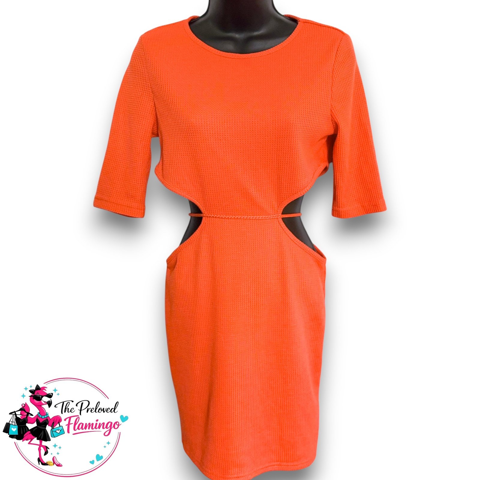 SHEIN Orange Cut Out Bodycon Midi Dress Womens Size S UK 6 8 Party Holiday Clubwear