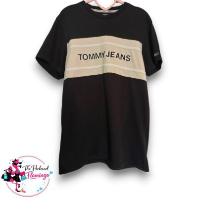 Tommy Jeans Mens Black Logo T Shirt Crew Neck Designer Casual Tee Cotton Size Small