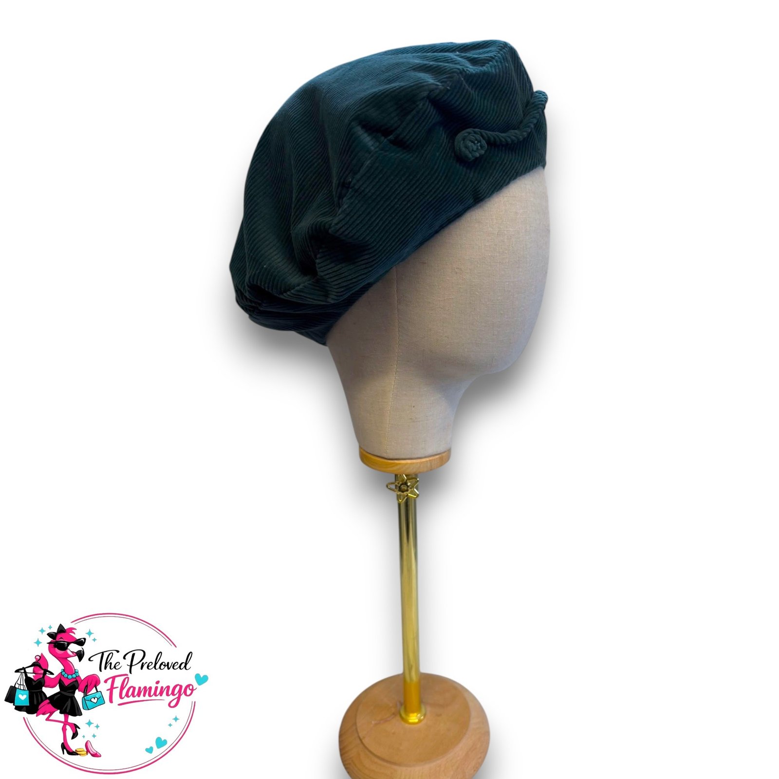 Vintage Dark Green Corduroy Beret Hat French Style Slouch Cap Retro Parisian Women's Classic - Image 2