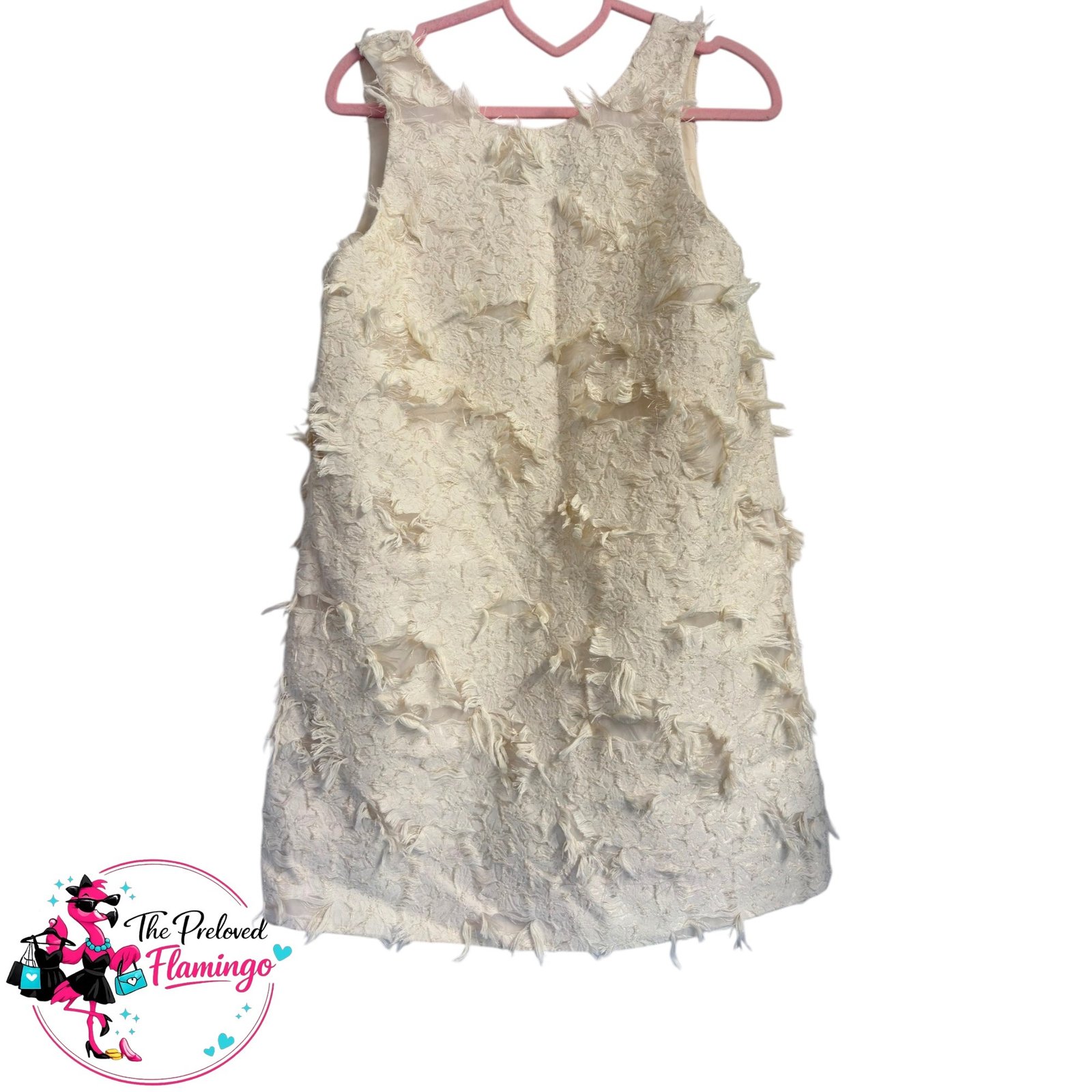 H&M Edition Ivory Jacquard Mini Dress Feather Fringe Rhinestone Wedding Ascot XS UK 6-8 - Image 4