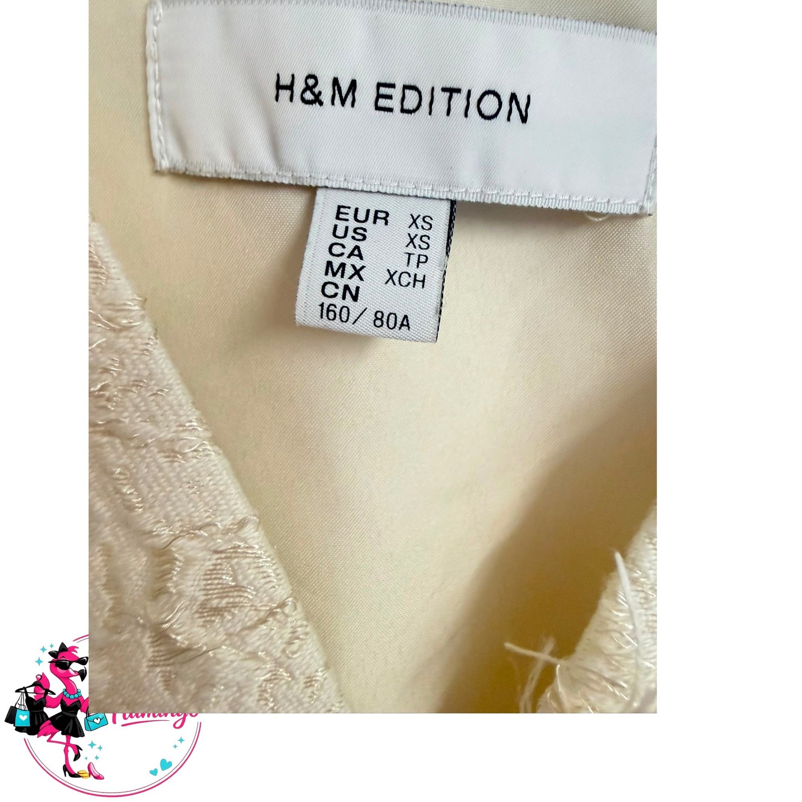 H&M Edition Ivory Jacquard Mini Dress Feather Fringe Rhinestone Wedding Ascot XS UK 6-8 - Image 5