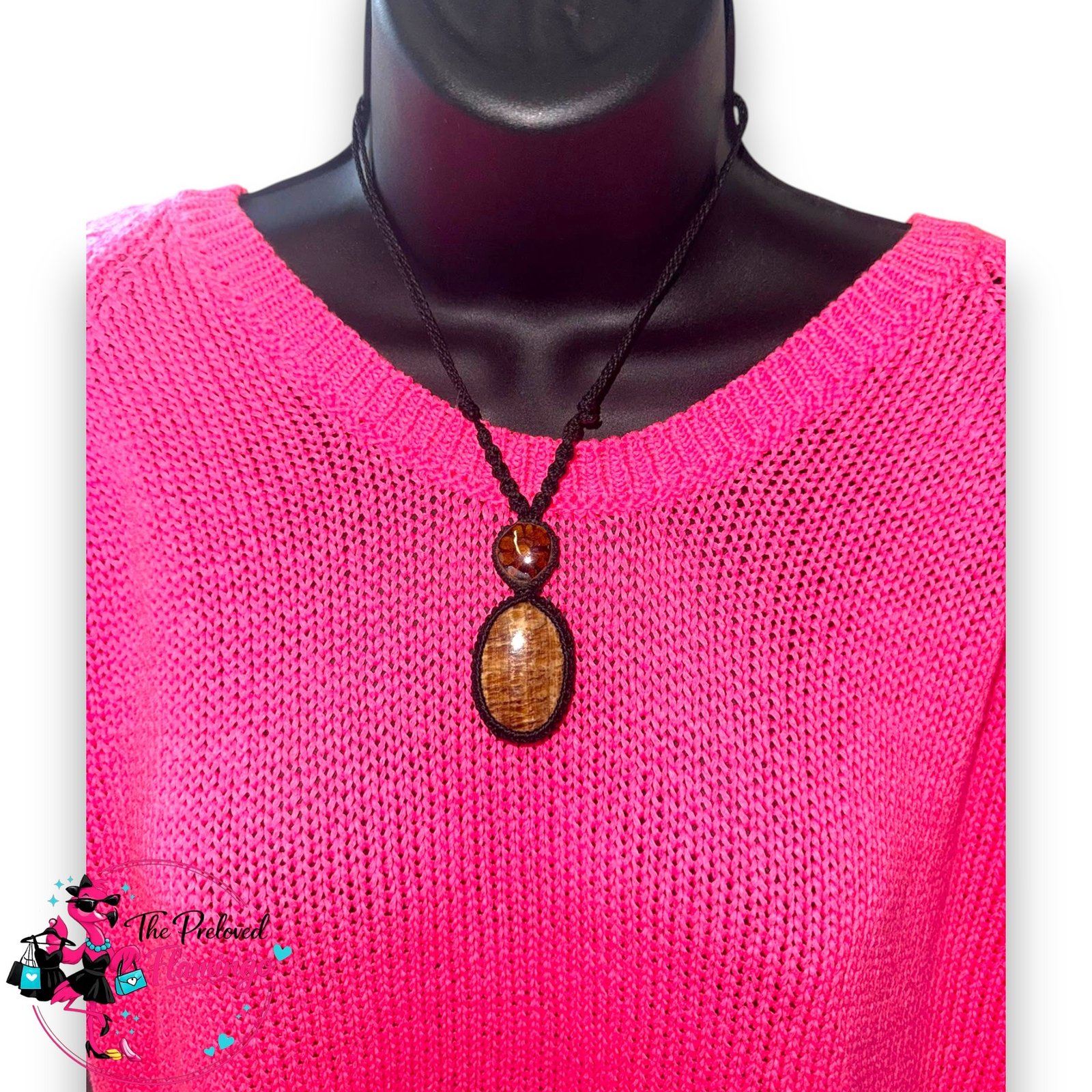 Handcrafted Peru Brown Aragonite Crystal Necklace Blessed By Shaman Macrame Adjustable Cord New