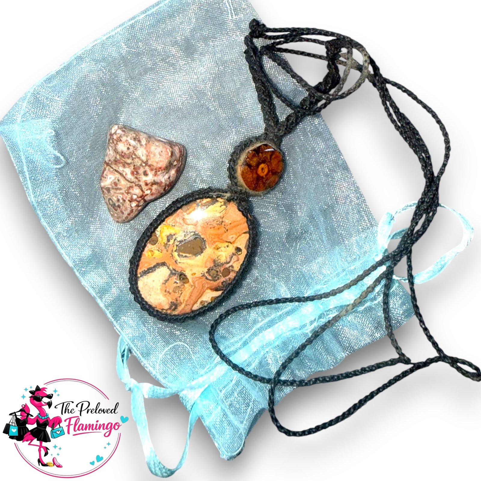 Handcrafted Peru Rhyolite Crystal Necklace Blessed By Shaman Macrame Adjustable Cord Gift Set New - Image 2
