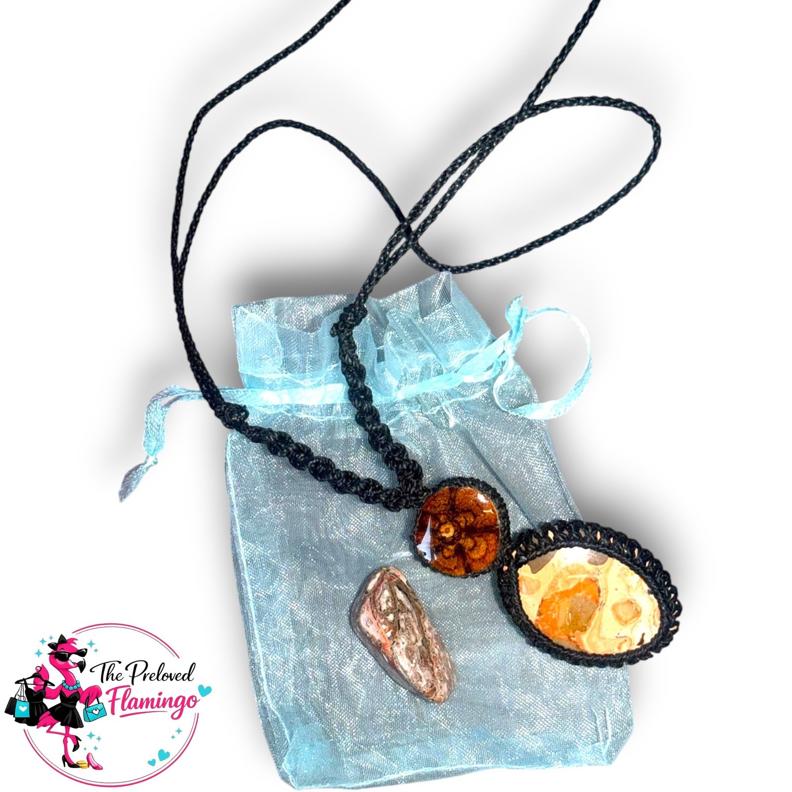 Handcrafted Peru Rhyolite Crystal Necklace Blessed By Shaman Macrame Adjustable Cord Gift Set New - Image 2
