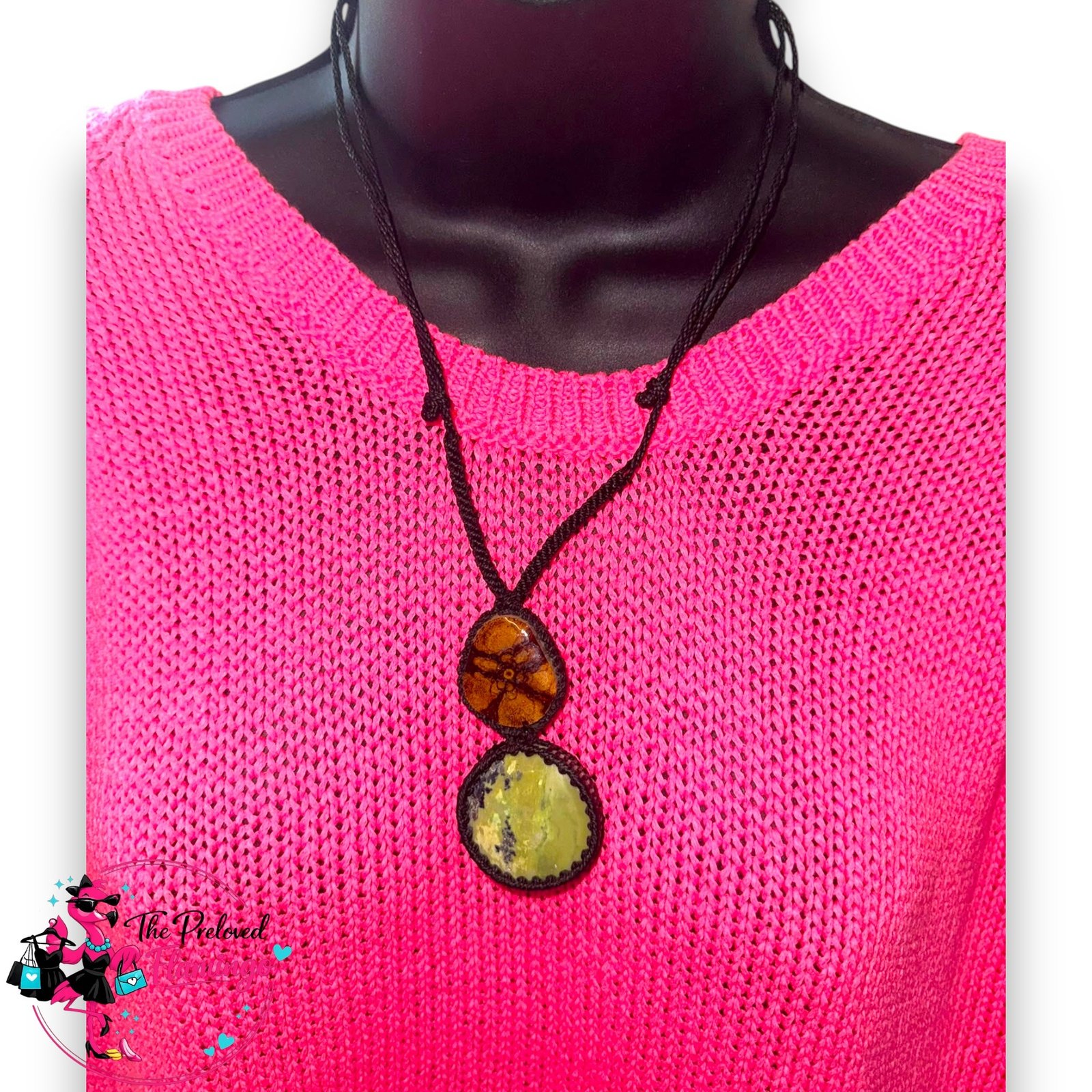 Handcrafted Peru Serpentine Crystal Necklace Blessed By Shaman Macrame Adjustable Cord New