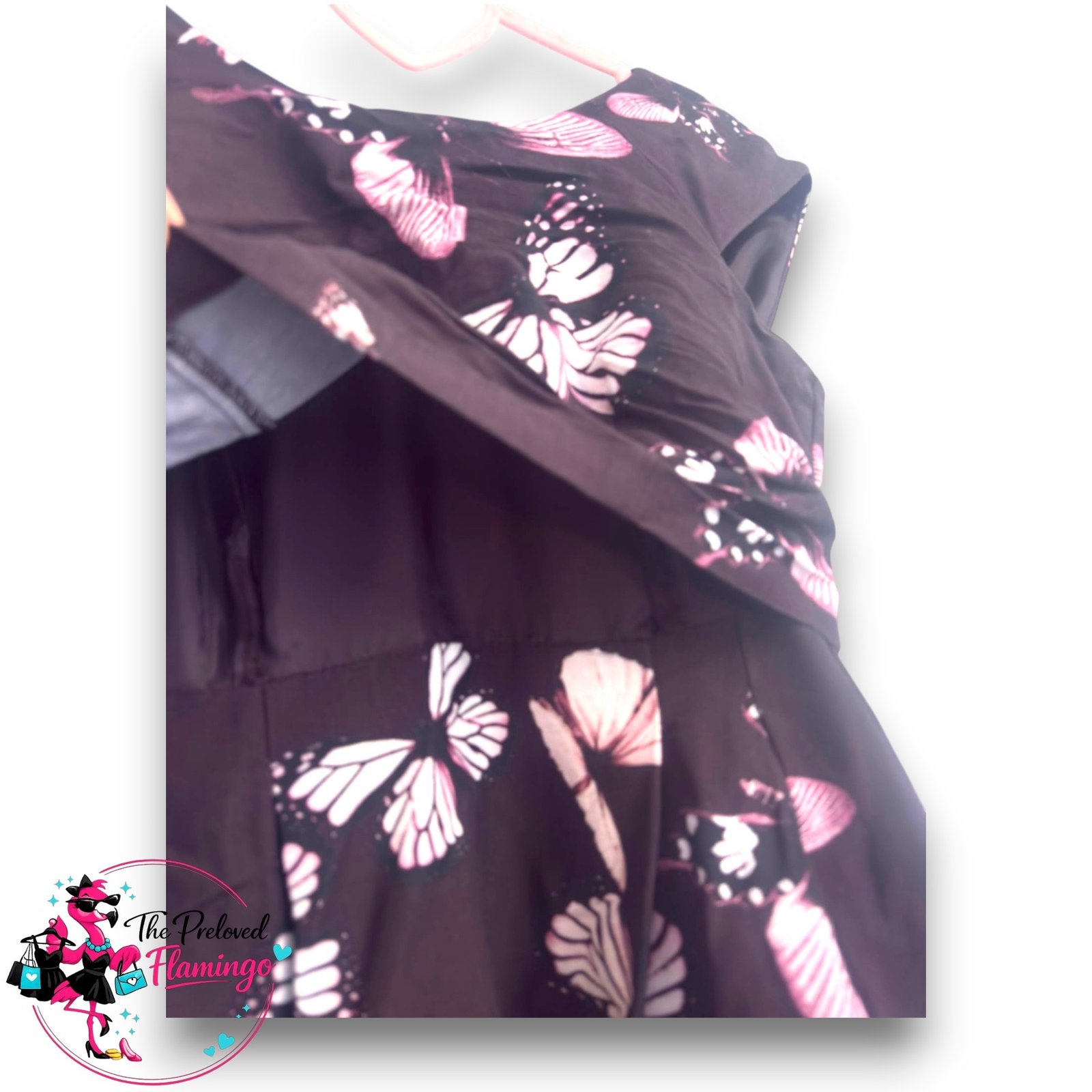 Phase Eight Aubergine Purple Butterfly Print Occasion Dress Fit Flare Wedding Party UK 12 - Image 3
