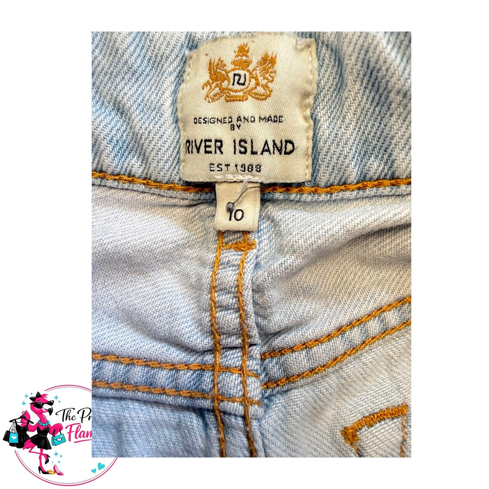 River Island Light Wash Denim Shorts Frayed Raw Hem Summer Festival Holiday UK 10 EU 36 - Image 2