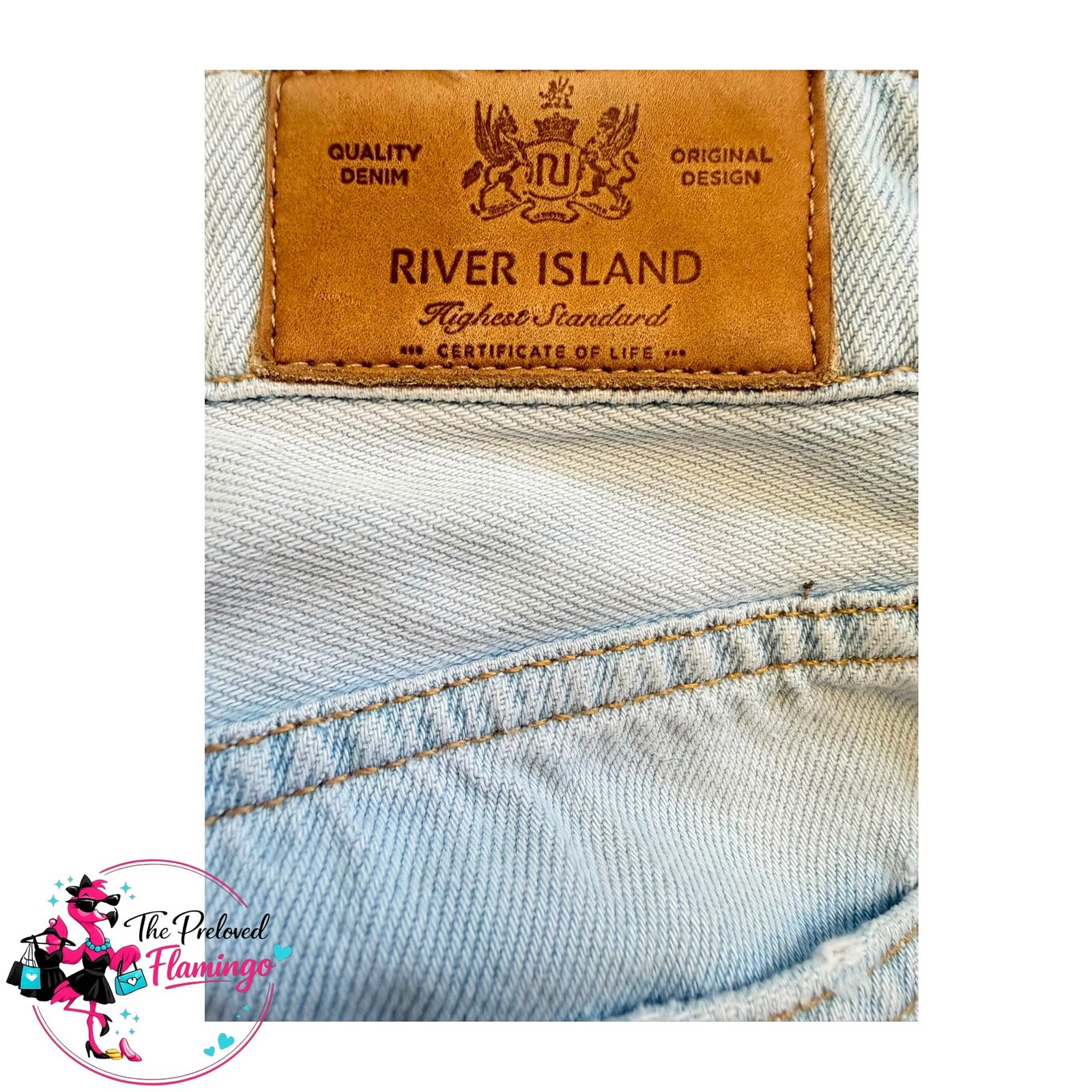 River Island Light Wash Denim Shorts Frayed Raw Hem Summer Festival Holiday UK 10 EU 36 - Image 4