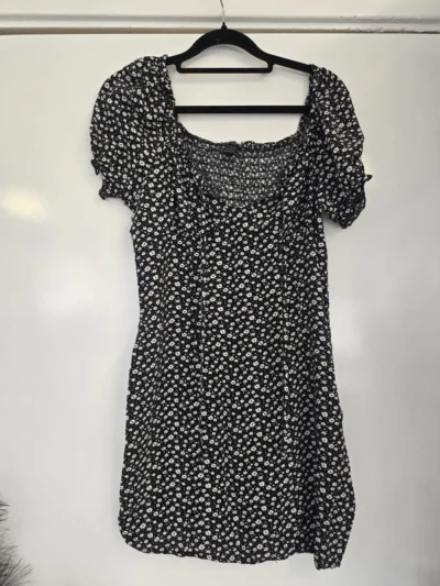SHEIN Floral Tie-Neck Mini Dress – Black & White