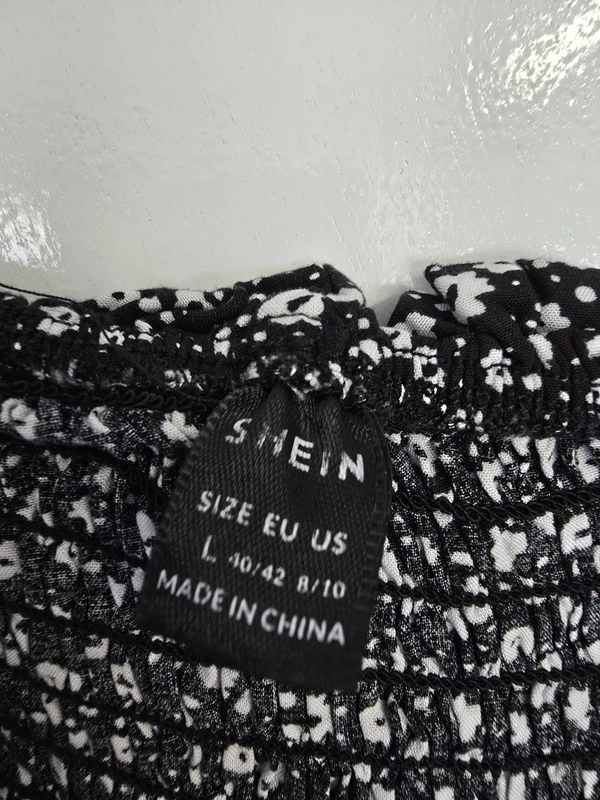 SHEIN Floral Tie-Neck Mini Dress – Black & White - Image 3