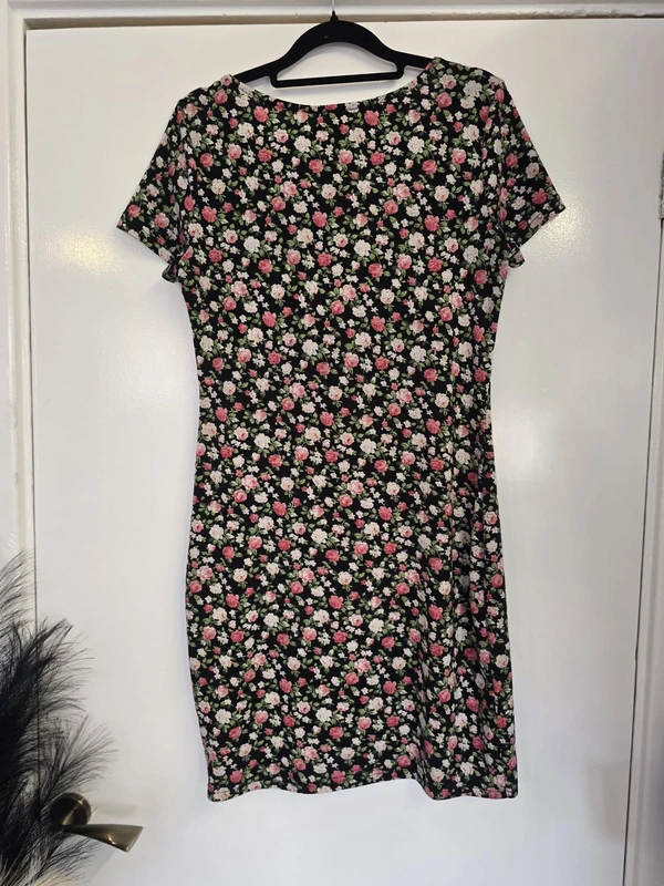 Floral Tie-Neck Mini Dress – Black - Image 2