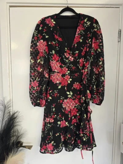 M&S Collection Floral Wrap Dress – Black & Red