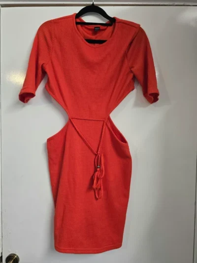 Waffle Cutout Mini Dress – Orange