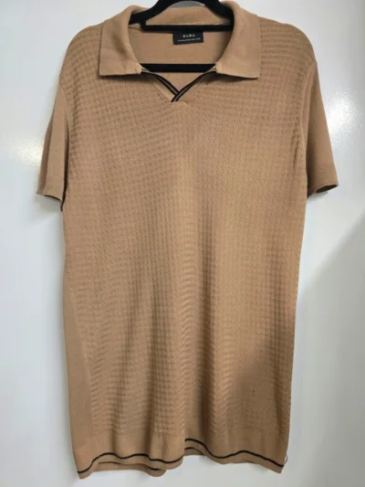 Zara Waffle Knit Polo Shirt – Brown