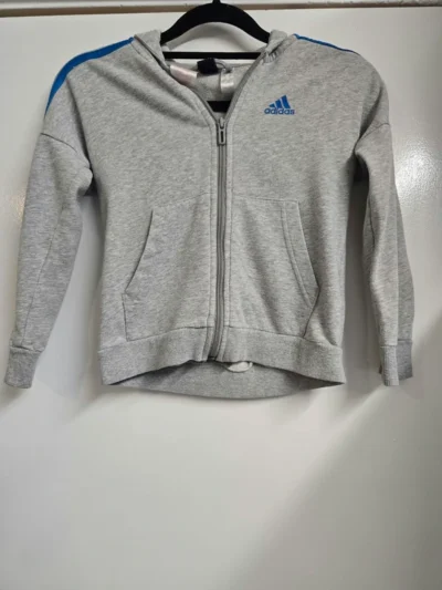 adidas Boys Zip-Up Hoodie – Grey & Blue